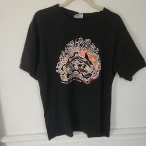 Graphic Aboriginal Art T-Shirt From Australia Black  Orange & White Design Large
